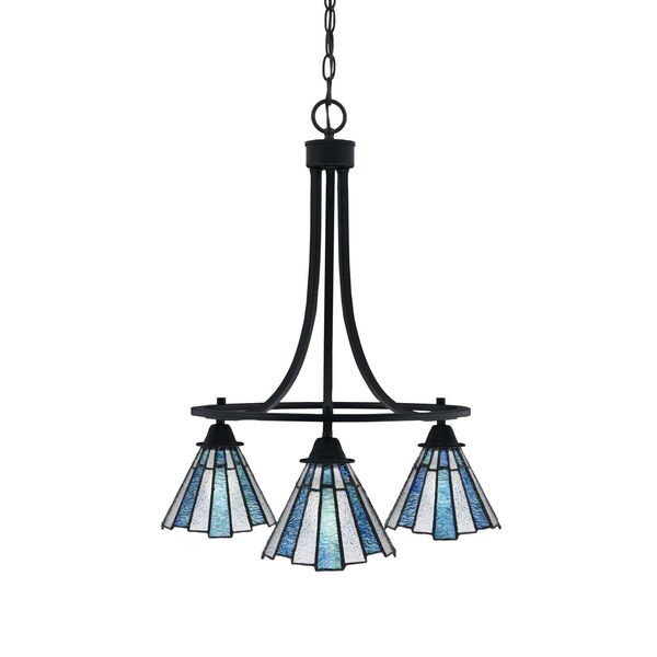 Paramount Matte Black Three-Light Chandelier with Seven-Inch Sea Ice Art Glass, image 1