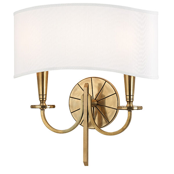 Mason Aged Brass Two-Light Wall Sconce with White Shade, image 1