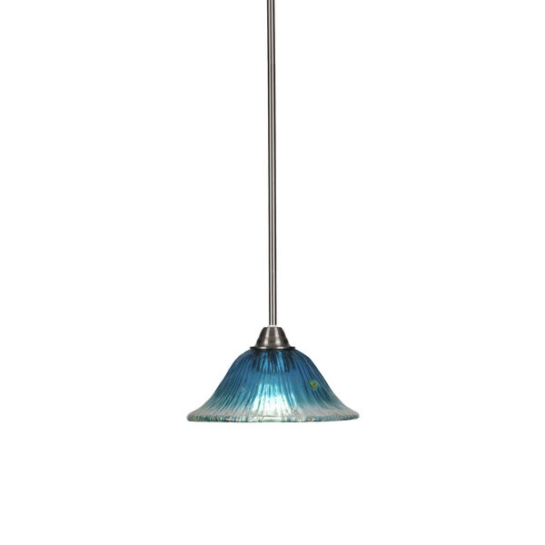 Paramount Brushed Nickel One-Light 10-Inch Pendant with Teal Crystal Glass, image 1