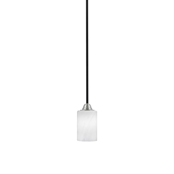 Paramount Matte Black and Brushed Nickel One-Light Mini Pendant with Four-Inch White Marble Glass, image 1