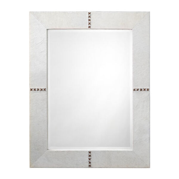 Ash White Hide and Brown Stitching Rectangle Mirror, image 1