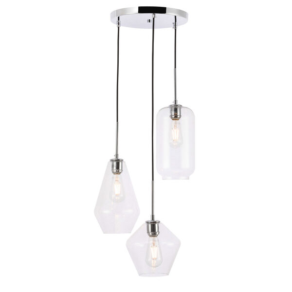 Gene Chrome 17-Inch Three-Light Pendant with Clear Glass, image 1