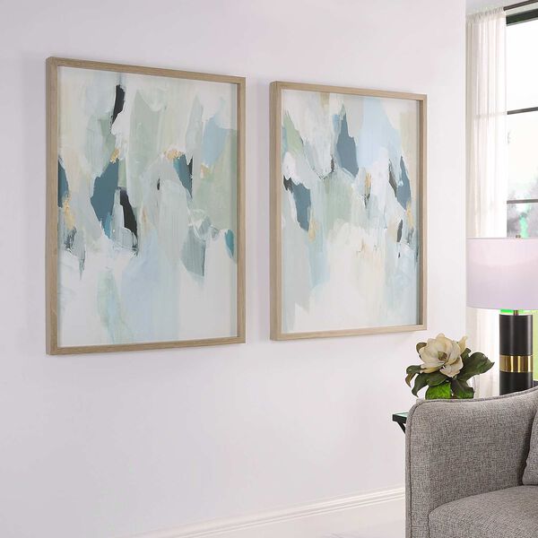 Seabreeze Blue Abstract Framed Canvas Prints, Set of Two, image 3