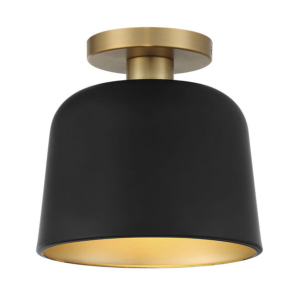 Chelsea Matte Black and Natural Brass One-Light Semi-Flush Mount, image 1