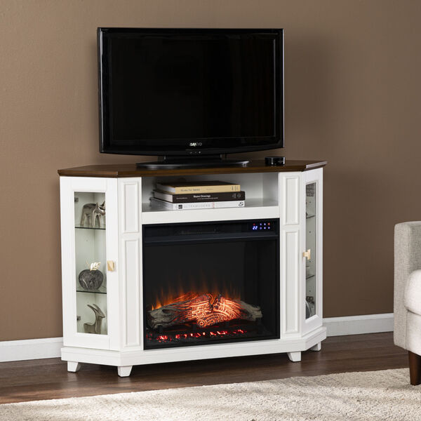 Dilvon White and brown Ecorner lectric Media Fireplace with Storage, image 4