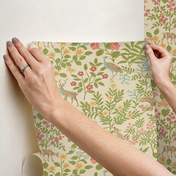 Woodland Floral Linen Peel and Stick Wallpaper, image 5