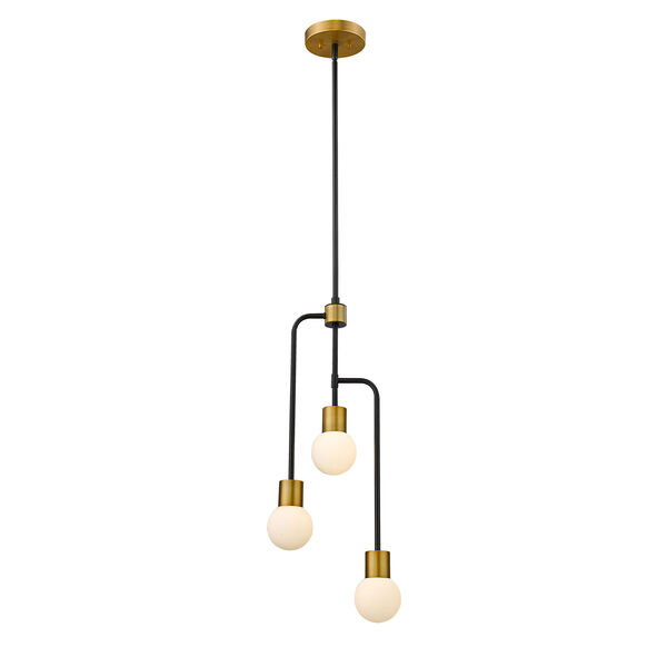 Neutra Matte Black and Foundry Brass Three-Light Chandelier, image 5