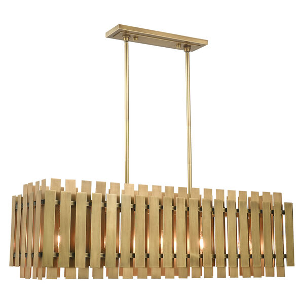 Greenwich Natural Brass 12-Inch Five-Light Linear Chandelier with Natural Brass Metal Shade, image 4