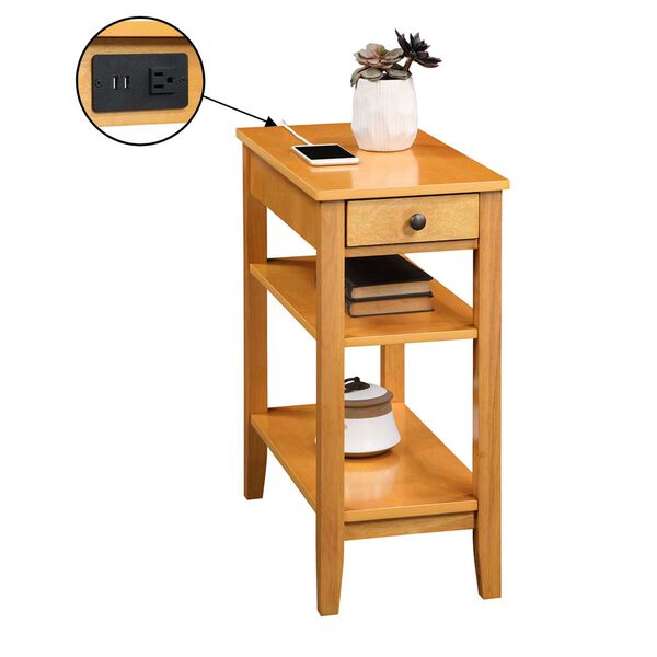 Beige American Heritage One Drawer Chairside End Table with Charging Station and Shelves, image 7