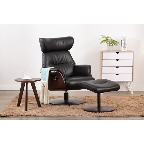 Loring Merlot Black Air Leather Manual Recliner with Ottoman, image 2