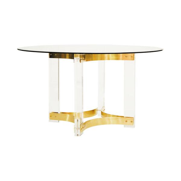 Acrylic Antique Brass 54-Inch Dining Table Base with Stretcher and Glass, image 1