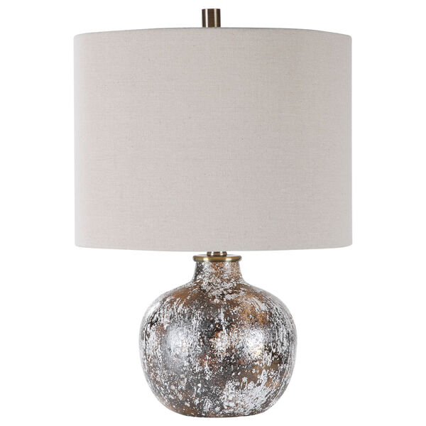 Luanda Mottled White, Aged Chocolate Bronze and Brown One-Light Accent Lamp with Round Drum Hardback Shade, image 1