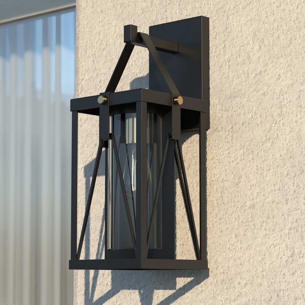 Evanston Matte Black and Light Gold One-Light Dusk to Dawn Outdoor Wall Lantern with Clear Glass, image 2