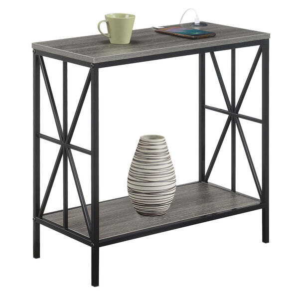 Tucson Weathered Gray Black Starburst Chairside End Table with Charging Station and Shelf, image 3