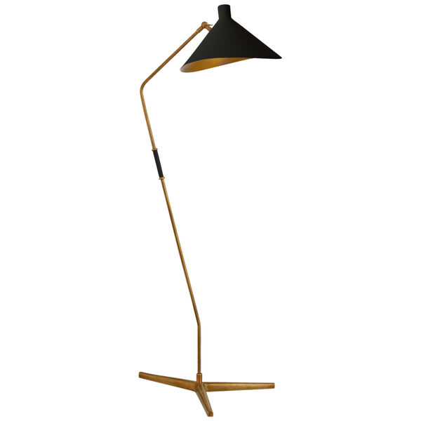Mayotte Large Offset Floor Lamp in Hand-Rubbed Antique Brass with Black Shade by AERIN, image 1