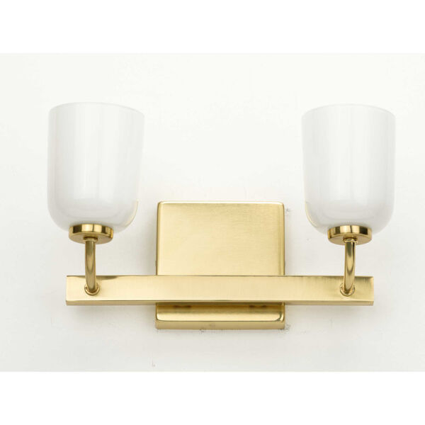 Moore Satin Brass 13-Inch Two-Light Bath Vanity with White Opal Shade, image 2