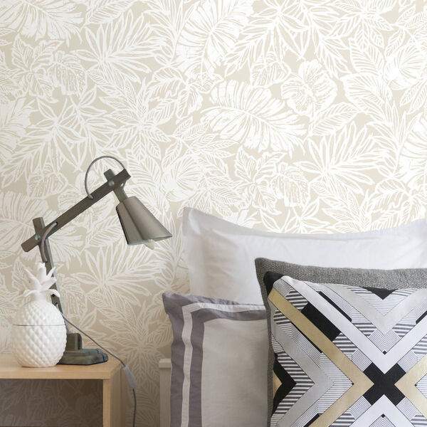 Batik Tropical Leaf Beige Peel And Stick Wallpaper – SAMPLE SWATCH ONLY, image 6