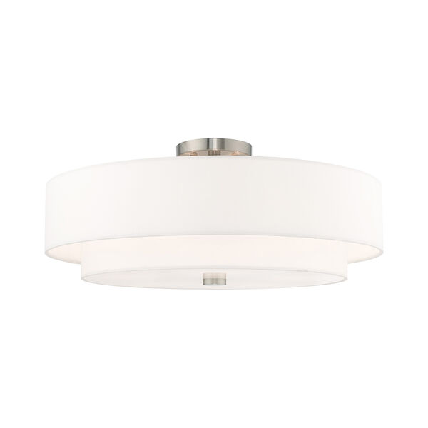 Meridian Brushed Nickel 22-Inch Five-Light Ceiling Mount with Hand Crafted Off-White Hardback Shade, image 1