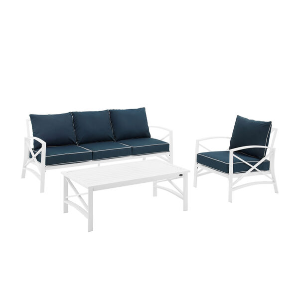Kaplan Navy and White Outdoor Sofa Set with Coffee Table, Three-Piece, image 2