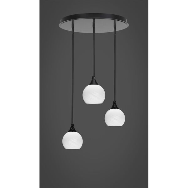 Empire Matte Black Three-Light Cluster Pendalier with Five-Inch White Marble Glass, image 2