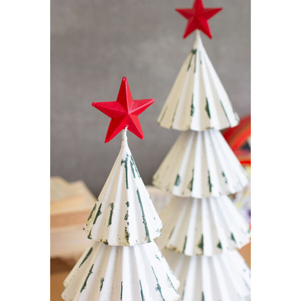 White Painted Metal Christmas Trees with Red Star, Set of 2, image 2