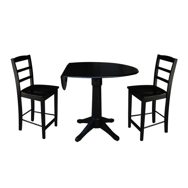 Black 42-Inch Round Pedestal Counter Height Table with Stools, 3-Piece, image 1