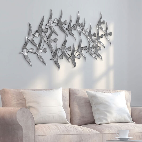 Silver Flock Hand Painted Etched Metal Wall Sculpture, image 5