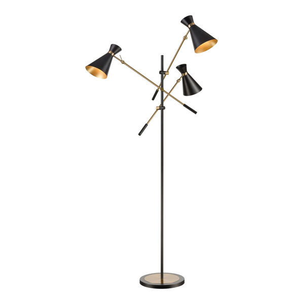 Chiron Black with Aged Brass Three-Light LED Floor Lamp, image 1
