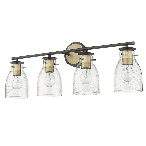 Shelby Oil Rubbed Bronze and Antique Brass Four-Light Bath Vanity with Clear Seedy Glass, image 4