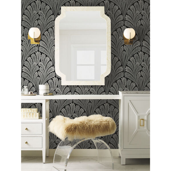 Black and White 20.5 In. x 33 Ft. Shell Damask Wallpaper, image 3