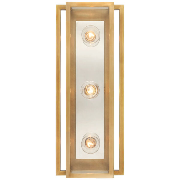 Halle 18-Inch Vanity Light in Hand-Rubbed Antique Brass and Polished Nickel with Clear Glass by Ian K. Fowler, image 1