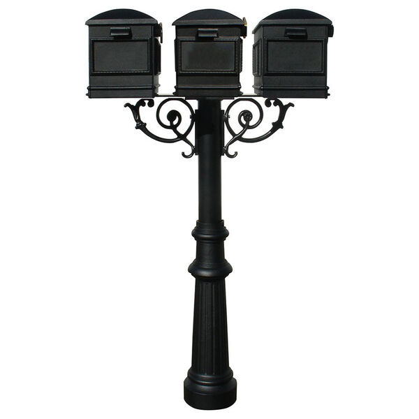 Hanford Black 70-Inch Triple Mailbox Post Mount with Decorative Base, image 1