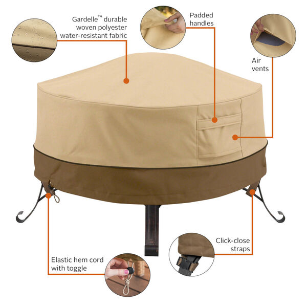 Ash Beige and Brown 35-Inch Round Fire Pit Cover, image 2