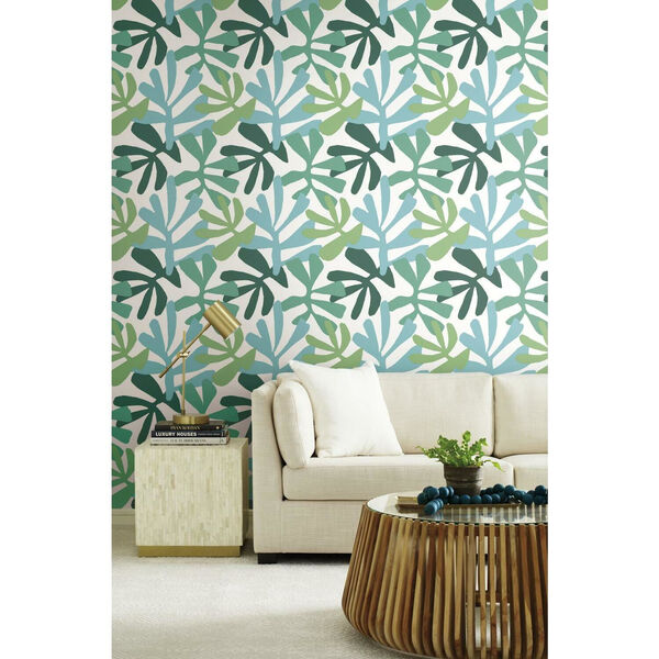 Risky Business III Blue Green Kinetic Tropical Peel and Stick Wallpaper, image 1
