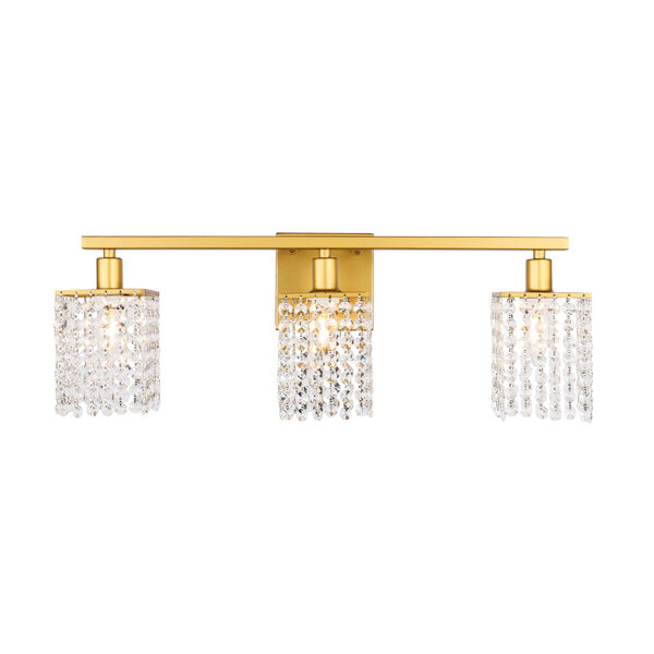 Phineas Brass Three-Light Bath Vanity with Clear Crystals, image 1