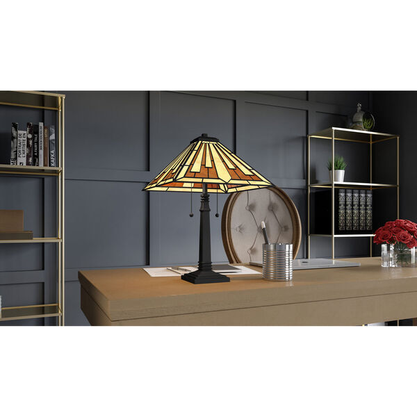 Hathaway Matte Black Two-Light Tiffany Table Lamp, image 3