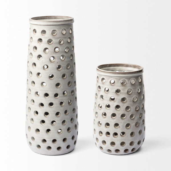 Canasta White Ceramic Cylindrical Vase, image 2