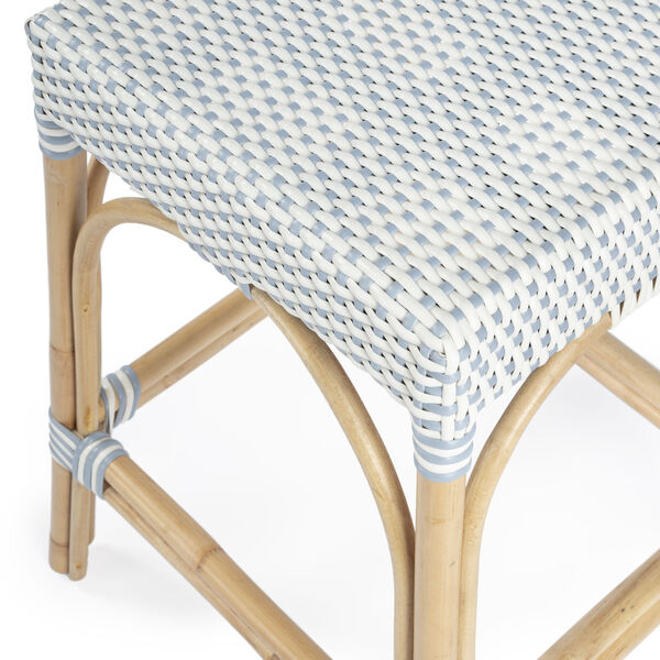 Robias White and Sky Blue Dot on Natural Rattan Counter Stool, image 6