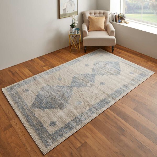 Camellia Global Geometric Blue Ivory Rectangular 4 Ft. 3 In. x 6 Ft. 3 In. Area Rug, image 2