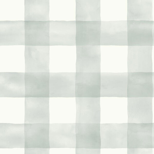 Watercolor Check Green and White Removable Wallpaper, image 1