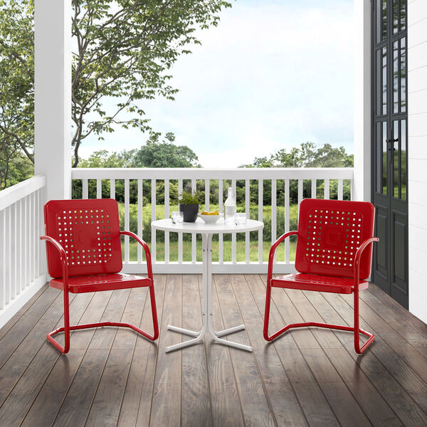 Bates Bright Red Gloss and White Satin Outdoor Bistro Set, Three-Piece, image 3