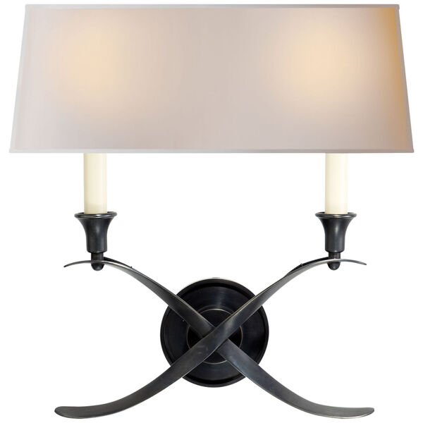 Cross Bouillotte Large Sconce in Bronze with Natural Paper Shade by Chapman and Myers, image 1