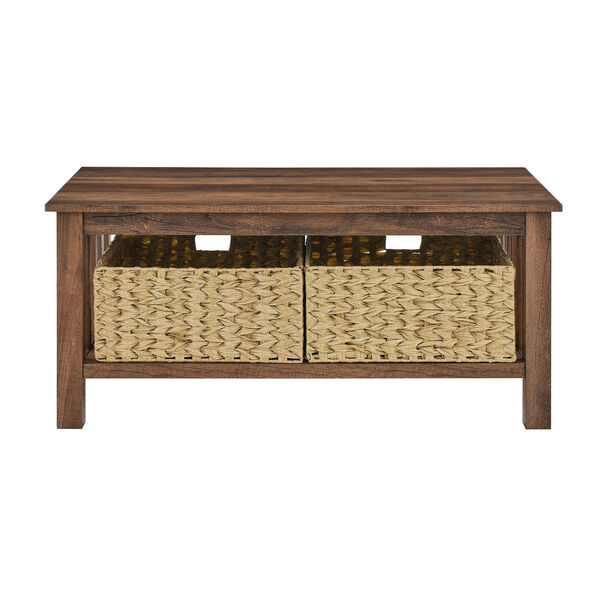 Rustic Oak Storage Coffee Table with Baskets, image 5