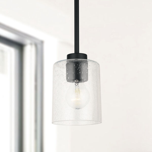 HomePlace Greyson Matte Black Mini Pendant with Clear Seeded Glass, image 2