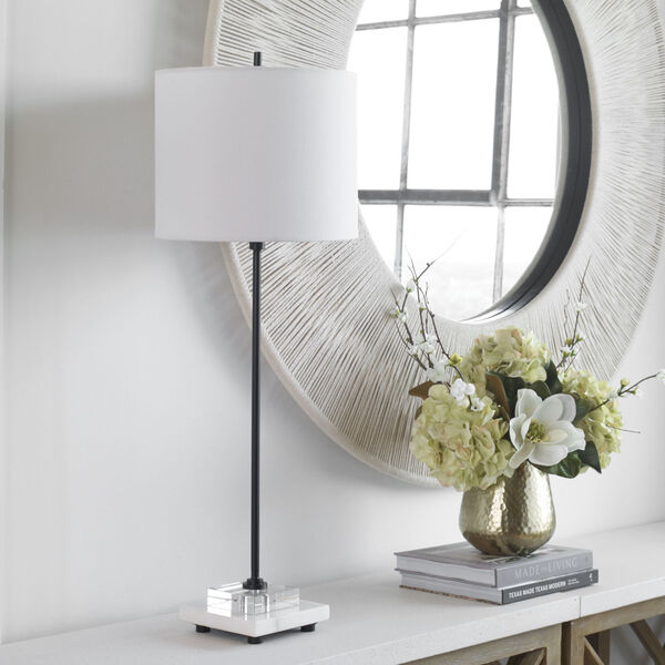 Ciara Satin Black Sleek Buffet Lamp with White Shade, image 4