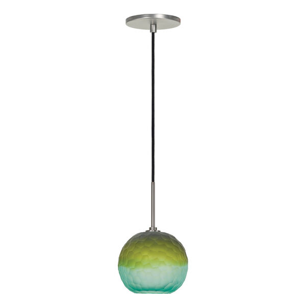 Envisage VI Brushed Nickel One-Light Globe Mini Pendant with Blue and Green Shade, image 1