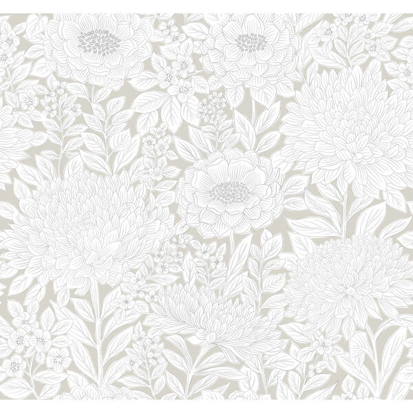 Taupe and Silver 27 In. x 27 Ft. Wood Block Blooms Wallpaper, image 2