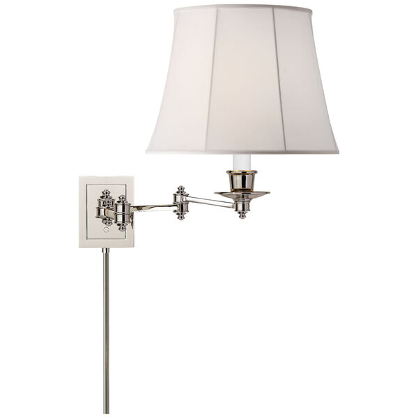 Triple Swing Arm Wall Lamp in Polished Nickel with Linen Shade by Studio VC, image 1