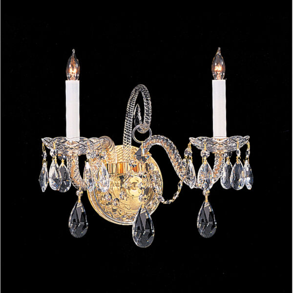 Traditional Crystal Swarovski Spectra Crystal Polished Brass Two-Light Sconce, image 1