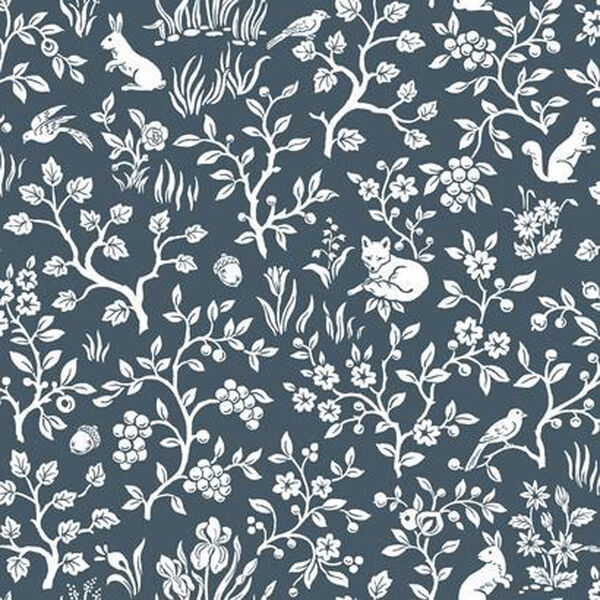 Fox and Hare Navy Wallpaper, image 1